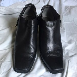 Black Leather Square Toe Ankle Boot